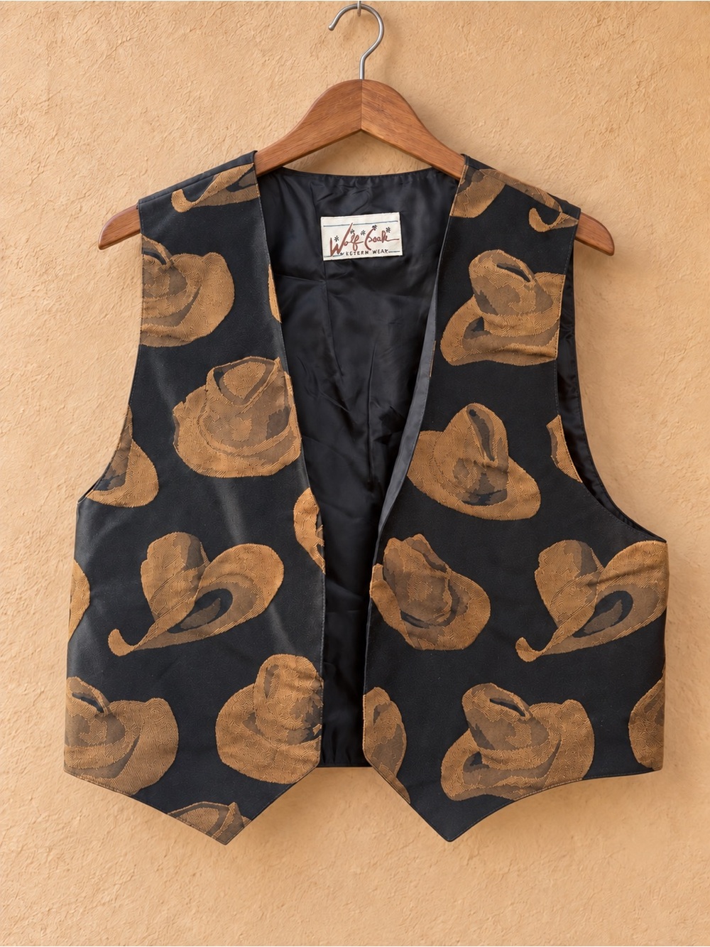 Western-Inspired Black & Brown Hat-Print Vest by